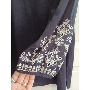 Talbots embroidered sleeve navy cotton tee XL knit shirt preppy boho classic